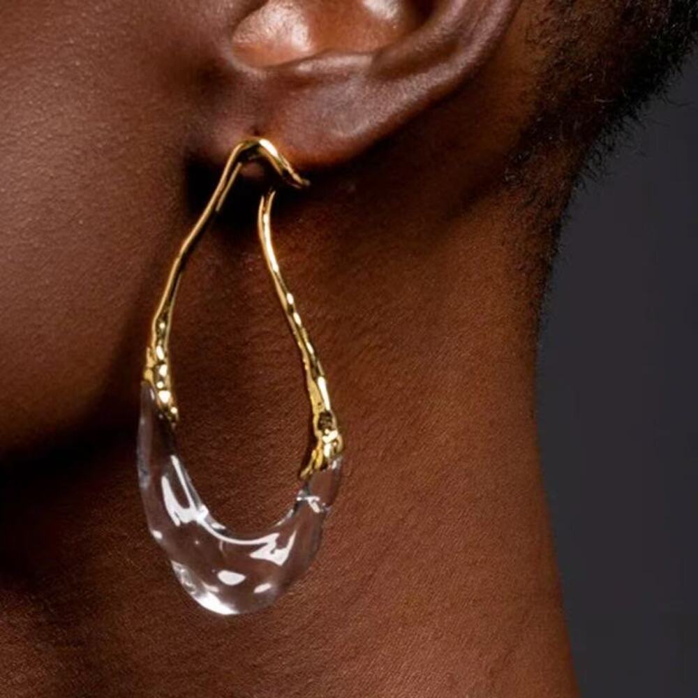 Alexis Bittar Gold Tone Clear Lucite Organic Hoop Earrings